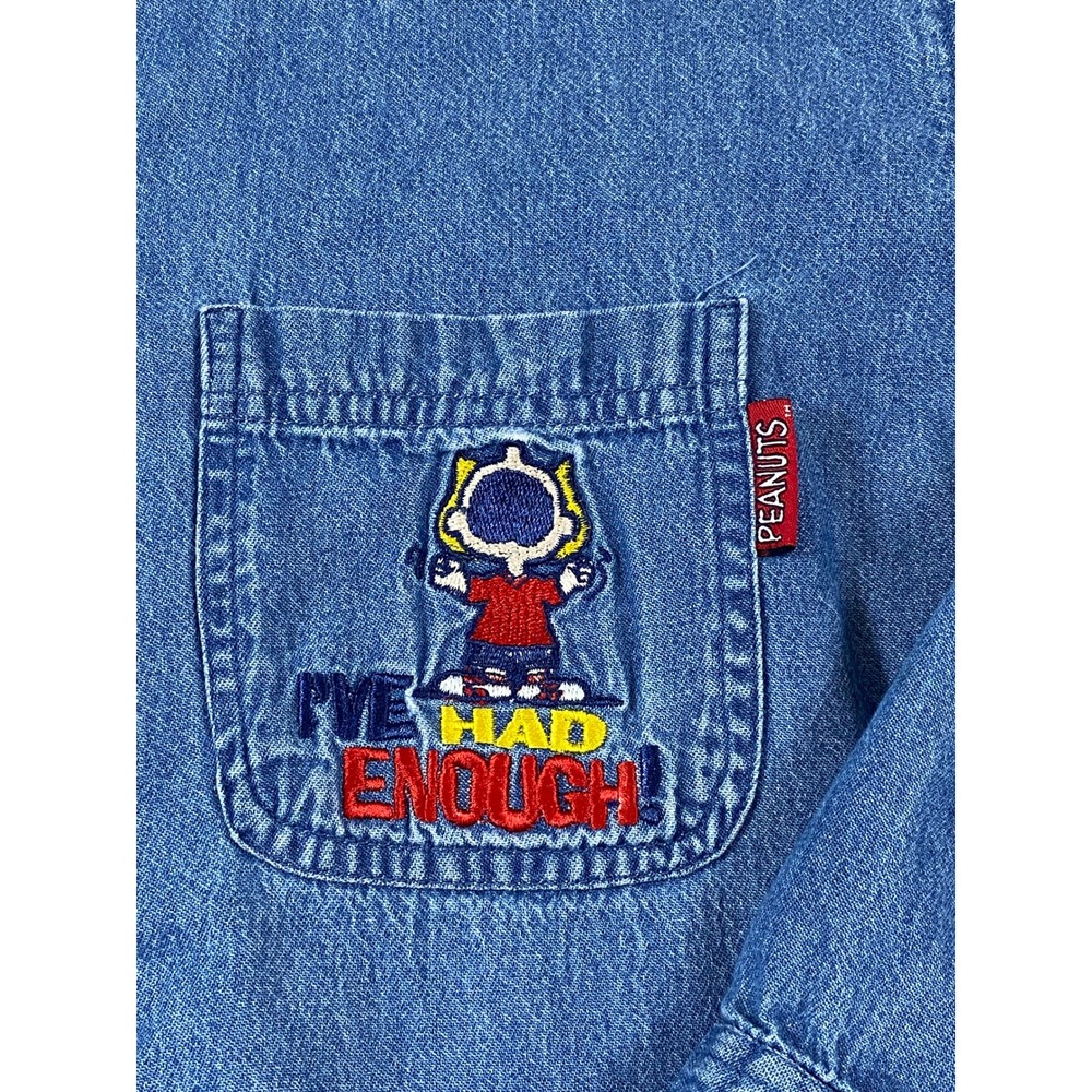 Peanuts‎ Vintage Charlie Brown Denim Shirt Blue Embroidered I've Had Enough